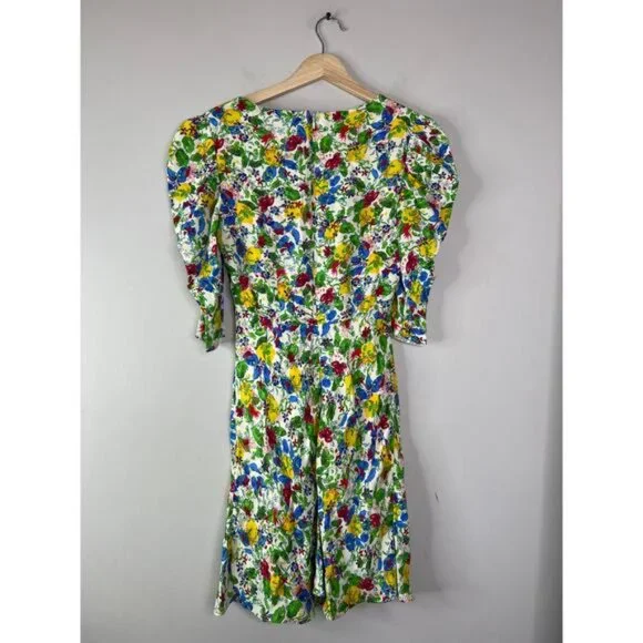 NWT Saloni Carlotta Draped Puffed Sleeves Floral A-Line Mini Dress Multi Color